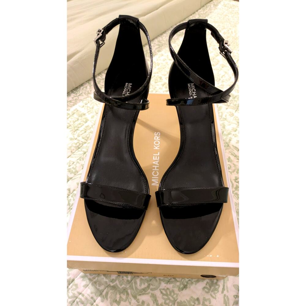 Michael Kors Ava Mid Sandal Black Patent Leather